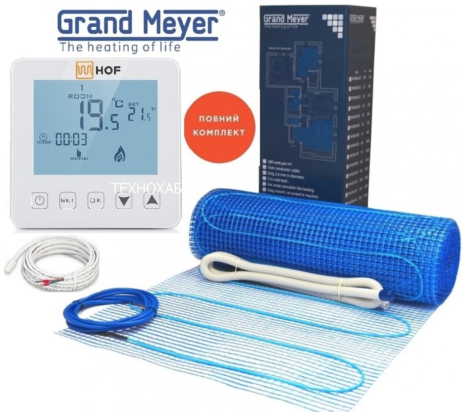 Теплый пол Grand Meyer THM180- 0,75м²/135Вт 180Вт/м² двухжильный нагревательный мат под плитку с сенсорным программируемым терморегулятором HOF sen
Теплый пол Grand Meyer THM180- 0,75м²/135Вт 180Вт/м² двухжильный нагревательный мат под плитку с сенсорным программируемым терморегулятором HOF sen