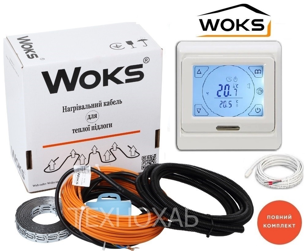 Теплый пол Woks 4,4м²-5,5м²/810Вт (44м) тонкий греющий кабель под плитку 18Вт/м с сенсорным программируемым терморегулятором E 91
Теплый пол Woks 4,4м²-5,5м²/810Вт (44м) тонкий греющий кабель под плитку 18Вт/м с сенсорным программируемым терморегулятором E 91