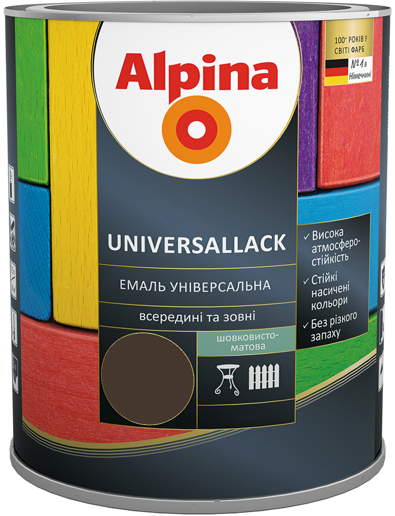 Комплект 1 + 1 Alpina UNIVERSALLACK шелковисто-матовая 2.5 л Шоколадный (948201035)
Комплект 1 + 1 Alpina UNIVERSALLACK шелковисто-матовая 2.5 л Шоколадный (948201035)