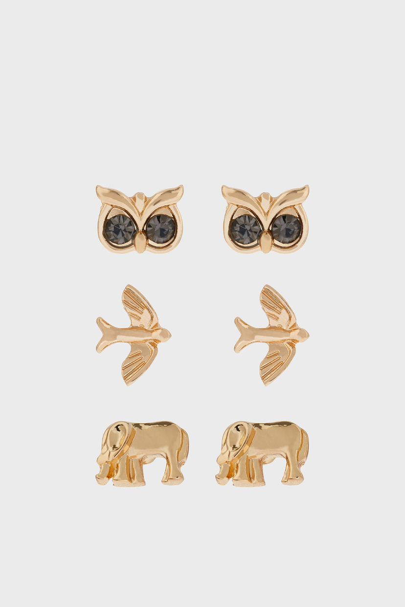 Женские золотистые серьги ELEPHANT BIRD OWL (3 пары) Accessorize OS 881124 
Женские золотистые серьги ELEPHANT BIRD OWL (3 пары) Accessorize OS 881124