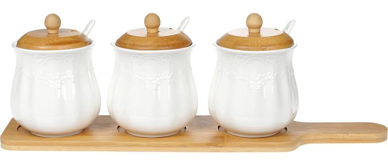 Набор банок для сыпучих продуктов 3 шт. Bona Ceram-Bamboo «Кружево» 300 мл из фарфора и бамбука с ложками на подставке (BD-289-303)
Набор банок для сыпучих продуктов 3 шт. Bona Ceram-Bamboo «Кружево» 300 мл из фарфора и бамбука с ложками на подставке (BD-289-303)