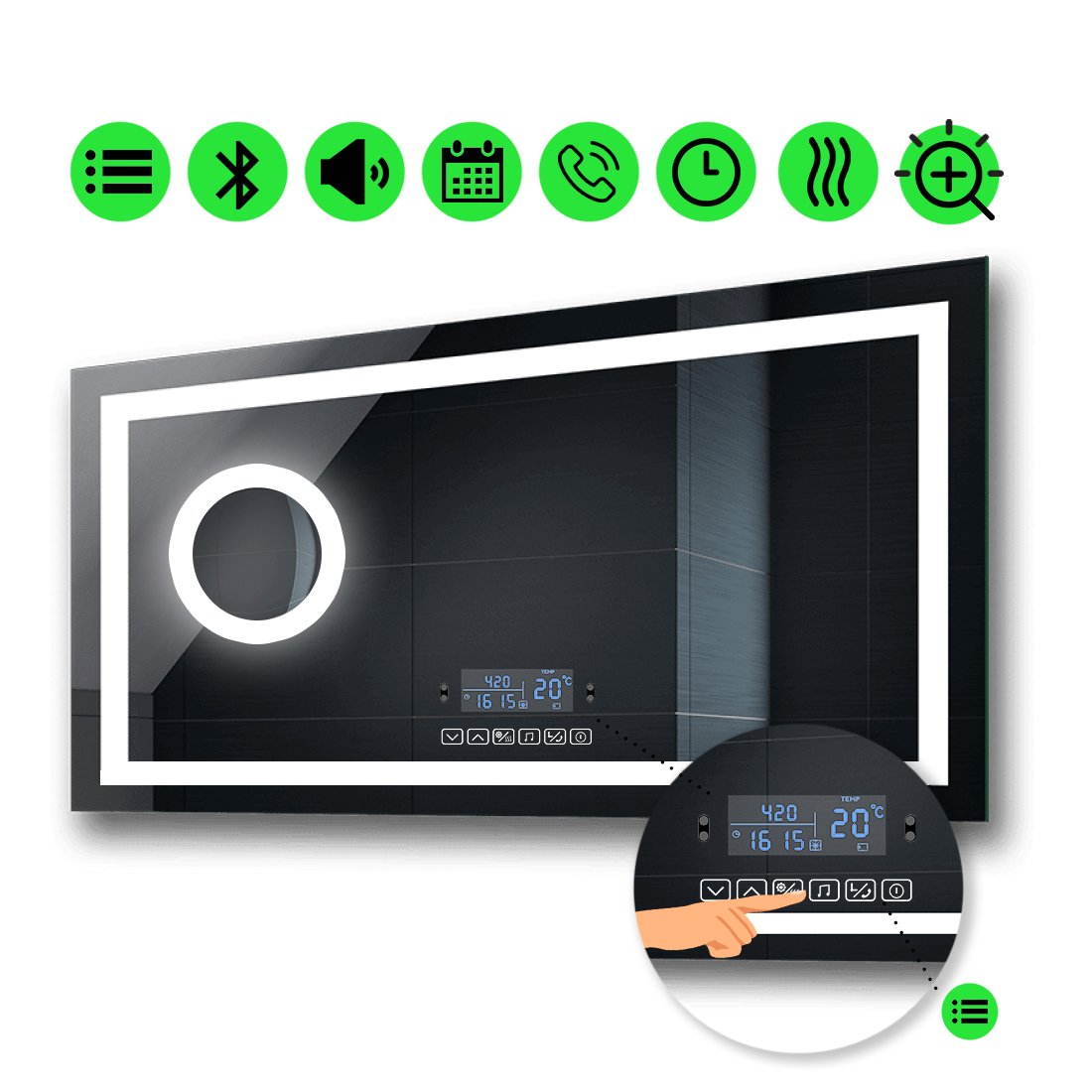 Зеркало karnet с Led-подсветкой, мультиблоком, линзой с подсветкою и подогревом 120x80 см
Зеркало karnet с Led-подсветкой, мультиблоком, линзой с подсветкою и подогревом 120x80 см