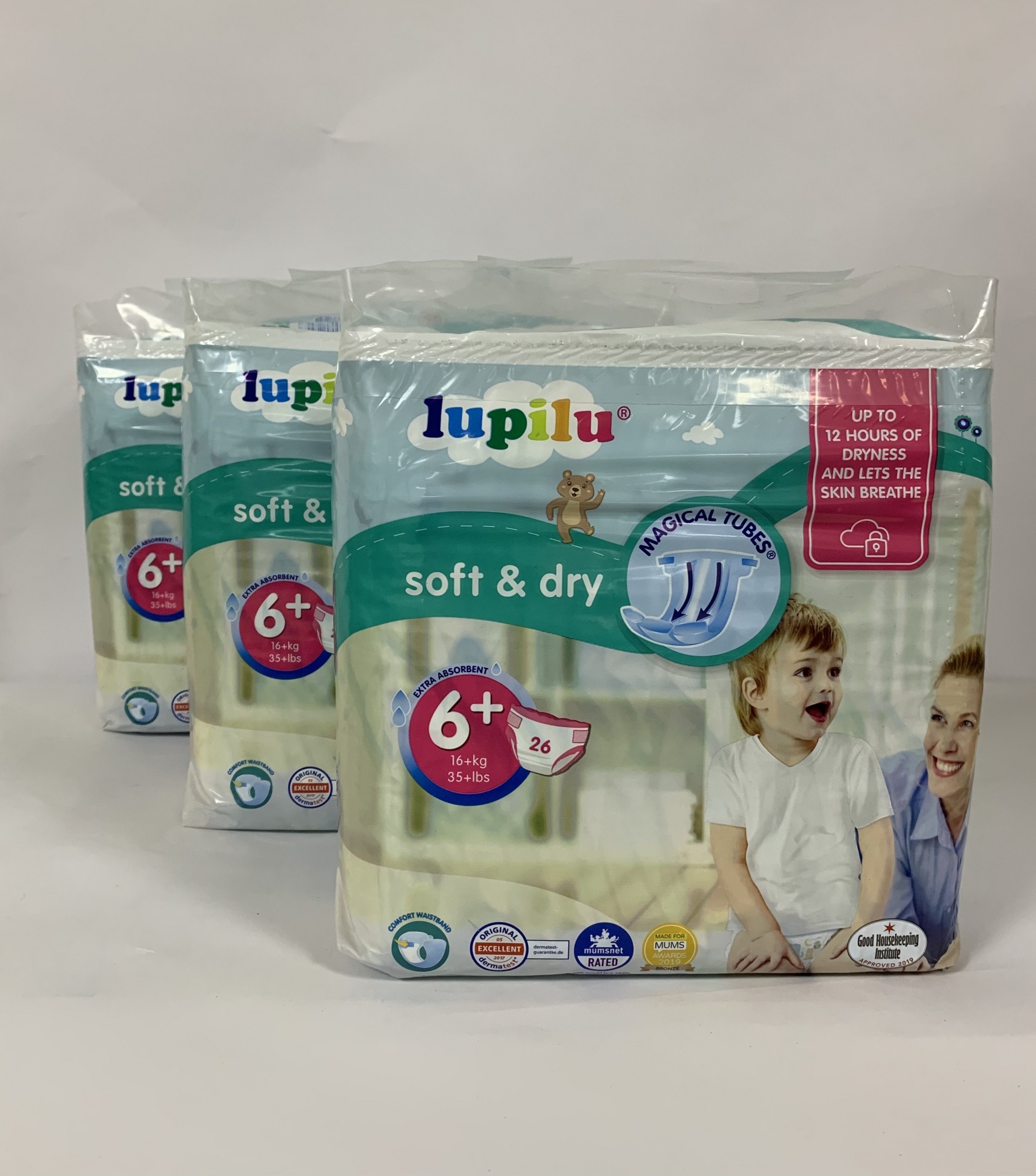 Набір з трьох пачок по 26 штук підгузників дитячих Lupilu soft&dry 6+ розмір, 16+ кг, ( 78 шт.)
Набір з трьох пачок по 26 штук підгузників дитячих Lupilu soft&dry 6+ розмір, 16+ кг, ( 78 шт.)