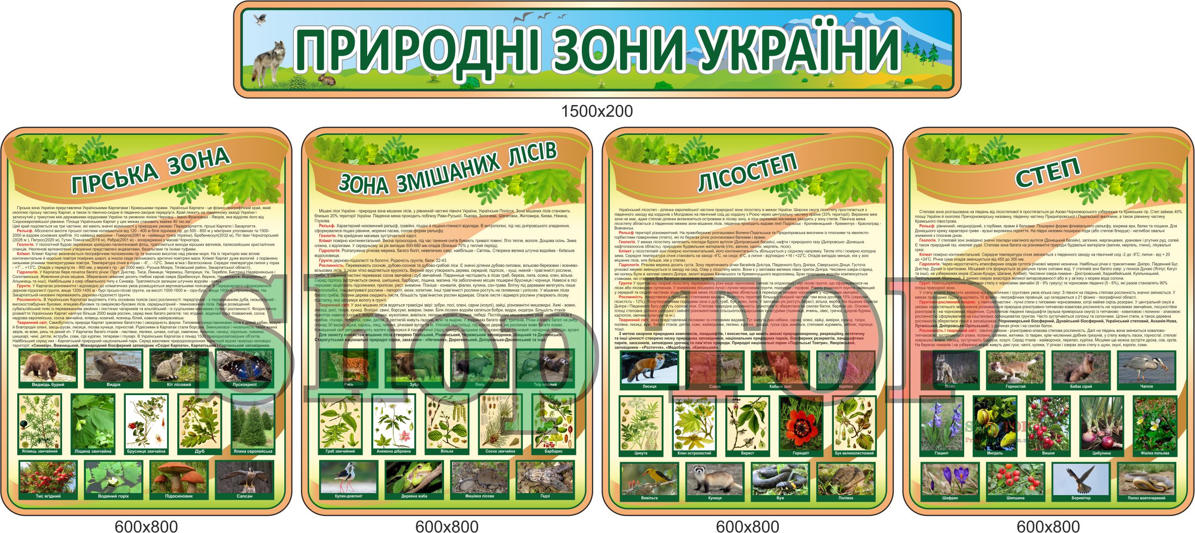 Комплект стендов пластиковых "Природні зони України"1500х200, 600х800мм. -4шт. Код КГ-1002
Комплект стендов пластиковых "Природні зони України"1500х200, 600х800мм. -4шт. Код КГ-1002