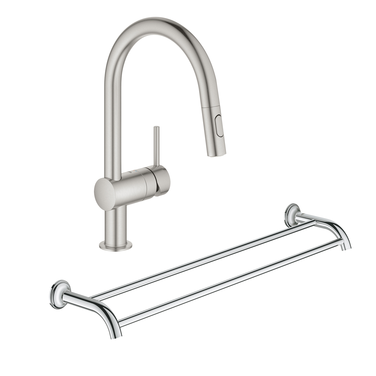 Набор Grohe смеситель для кухни с выдвижным изливом Minta 32321DC2 + полотенцедержатель Essentials Authentic 40654001
Набор Grohe смеситель для кухни с выдвижным изливом Minta 32321DC2 + полотенцедержатель Essentials Authentic 40654001