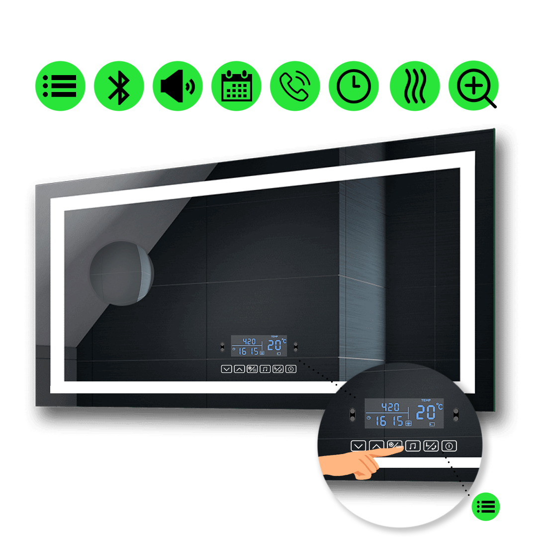 Зеркало karnet с Led-подсветкой,с мультиблоком, линзой без подсветки, подогревом 140x90 см
Зеркало karnet с Led-подсветкой,с мультиблоком, линзой без подсветки, подогревом 140x90 см