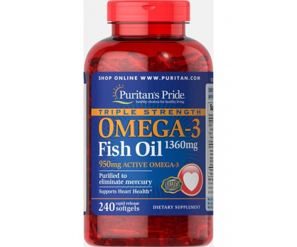 Омега-3 риб'ячий жир Omega-3 Fish Oil Puritan's Pride 1360 мг 950 мг активного омега-3 240 капсул (PP238)
Омега-3 риб'ячий жир Omega-3 Fish Oil Puritan's Pride 1360 мг 950 мг активного омега-3 240 капсул (PP238)