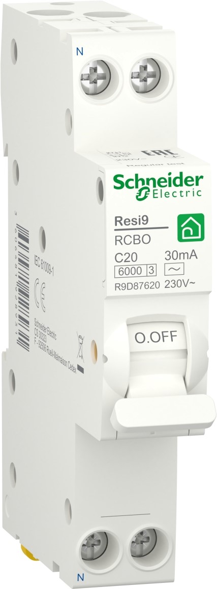 Компактний диференційний автоматичний вимикач Schneider Electric RESI9 20 А, 30 мА, 1P + N, 6 кА, крива С, тип АС
Компактний диференційний автоматичний вимикач Schneider Electric RESI9 20 А, 30 мА, 1P + N, 6 кА, крива С, тип АС