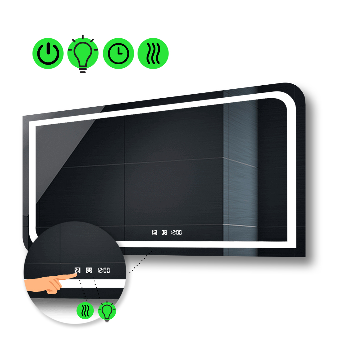 Зеркало Neomi с Led-подсветкой, с двух канальными сенсорами, с часами и подогревом 90x80 см
Зеркало Neomi с Led-подсветкой, с двух канальными сенсорами, с часами и подогревом 90x80 см