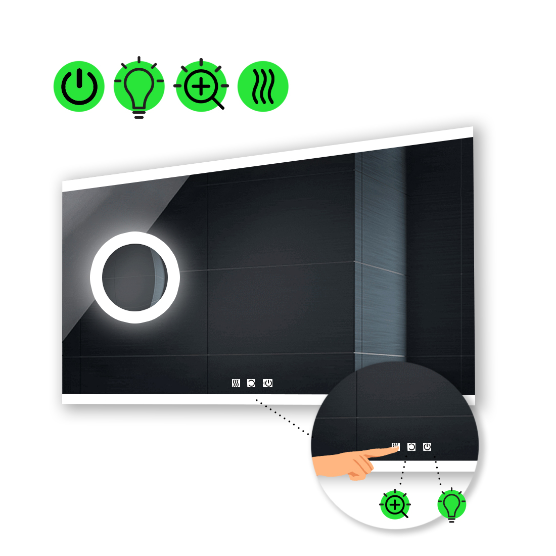 Зеркало Ines с Led-подсветкой,с тремя сенсорами,с подогревом,та линзой с подсветкой 80x70 см
Зеркало Ines с Led-подсветкой,с тремя сенсорами,с подогревом,та линзой с подсветкой 80x70 см