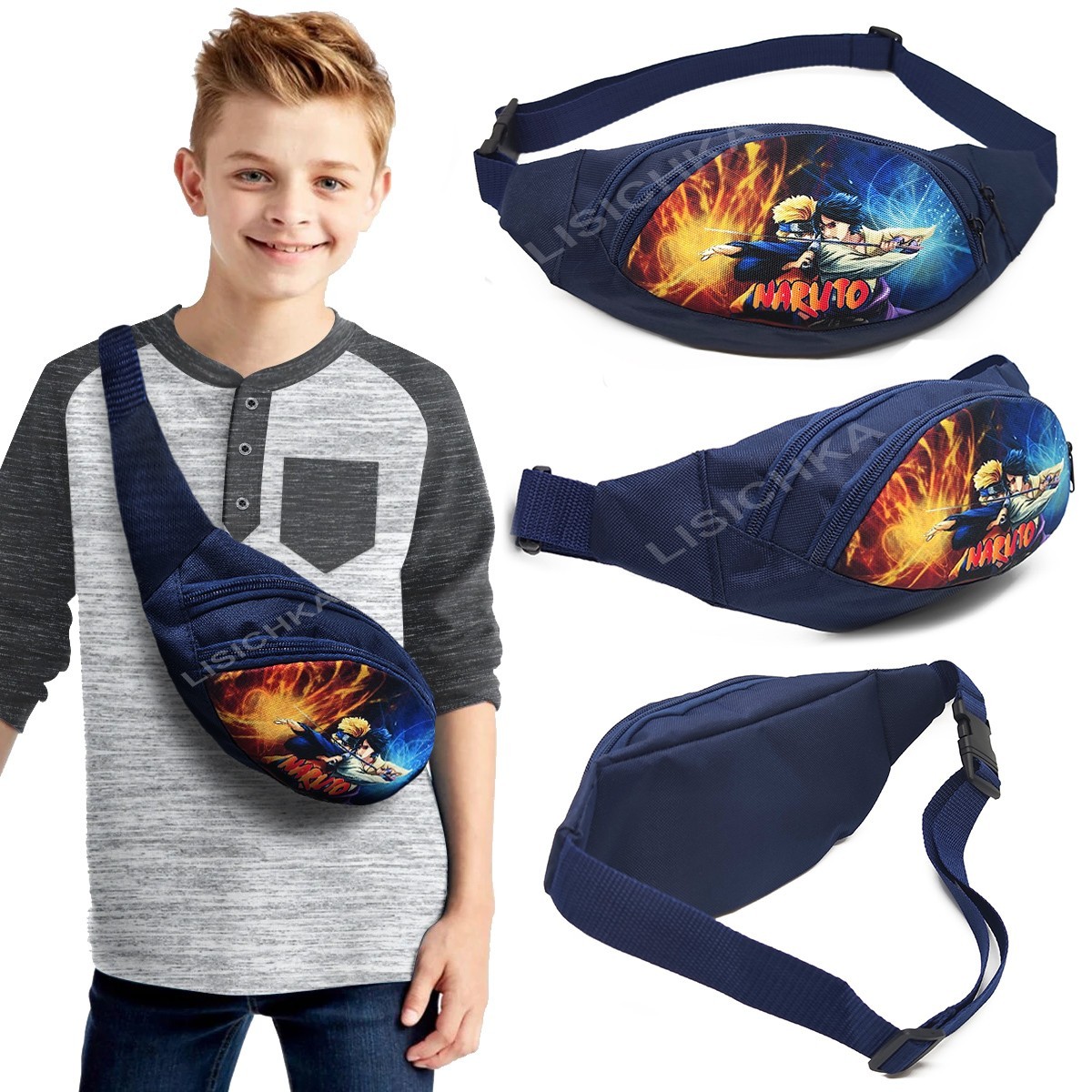 Сумка на пояс Foxstyle Наруто, поясная сумка герои игры Naruto на темно-синем фоне
Сумка на пояс Foxstyle Наруто, поясная сумка герои игры Naruto на темно-синем фоне