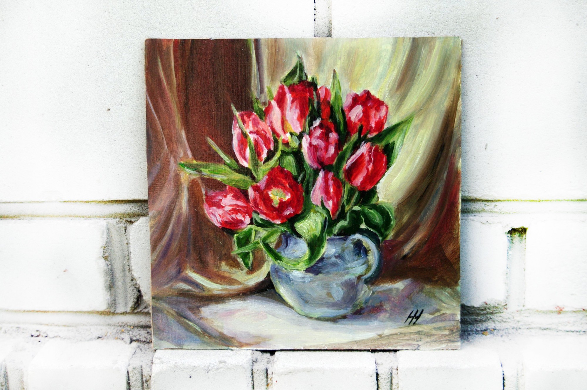 Картина про любовь маслом на оргалите 20х20см Красные тюльпаны в вазе ручная работа художника Alleya-kartin
Картина про любовь маслом на оргалите 20х20см Красные тюльпаны в вазе ручная работа художника Alleya-kartin