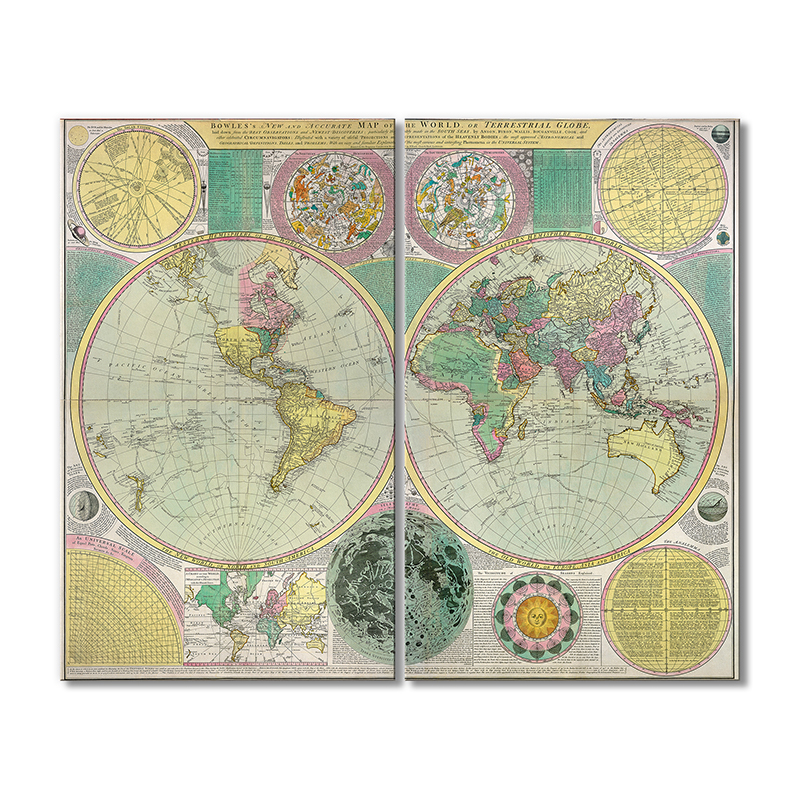 Винтажная карта Artel «Новая точная карта мира Боулза или земного шара» 2 модуля 90x135 см 
Винтажная карта Artel «Новая точная карта мира Боулза или земного шара» 2 модуля 90x135 см