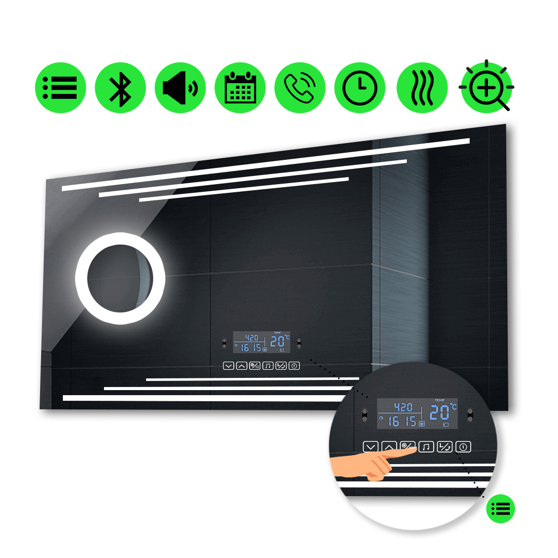LED-зеркало 120x80см, с Smart-блоком, линзой с подсветкой и подогревом, модель Francisca
LED-зеркало 120x80см, с Smart-блоком, линзой с подсветкой и подогревом, модель Francisca