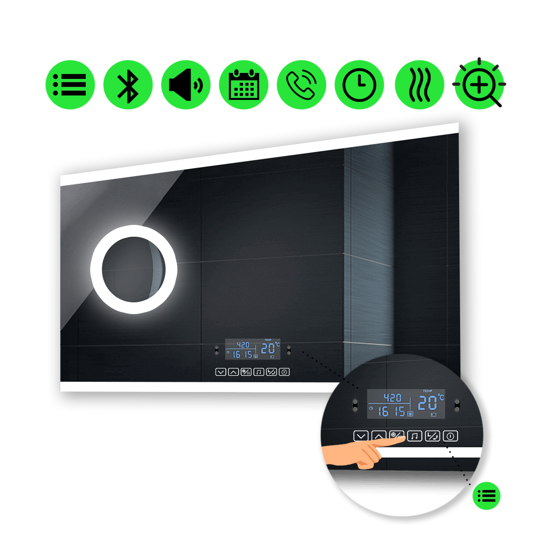 LED-зеркало 80x60см, с Smart-блоком, линзой с подсветкой и подогревом, модель Ines
LED-зеркало 80x60см, с Smart-блоком, линзой с подсветкой и подогревом, модель Ines
