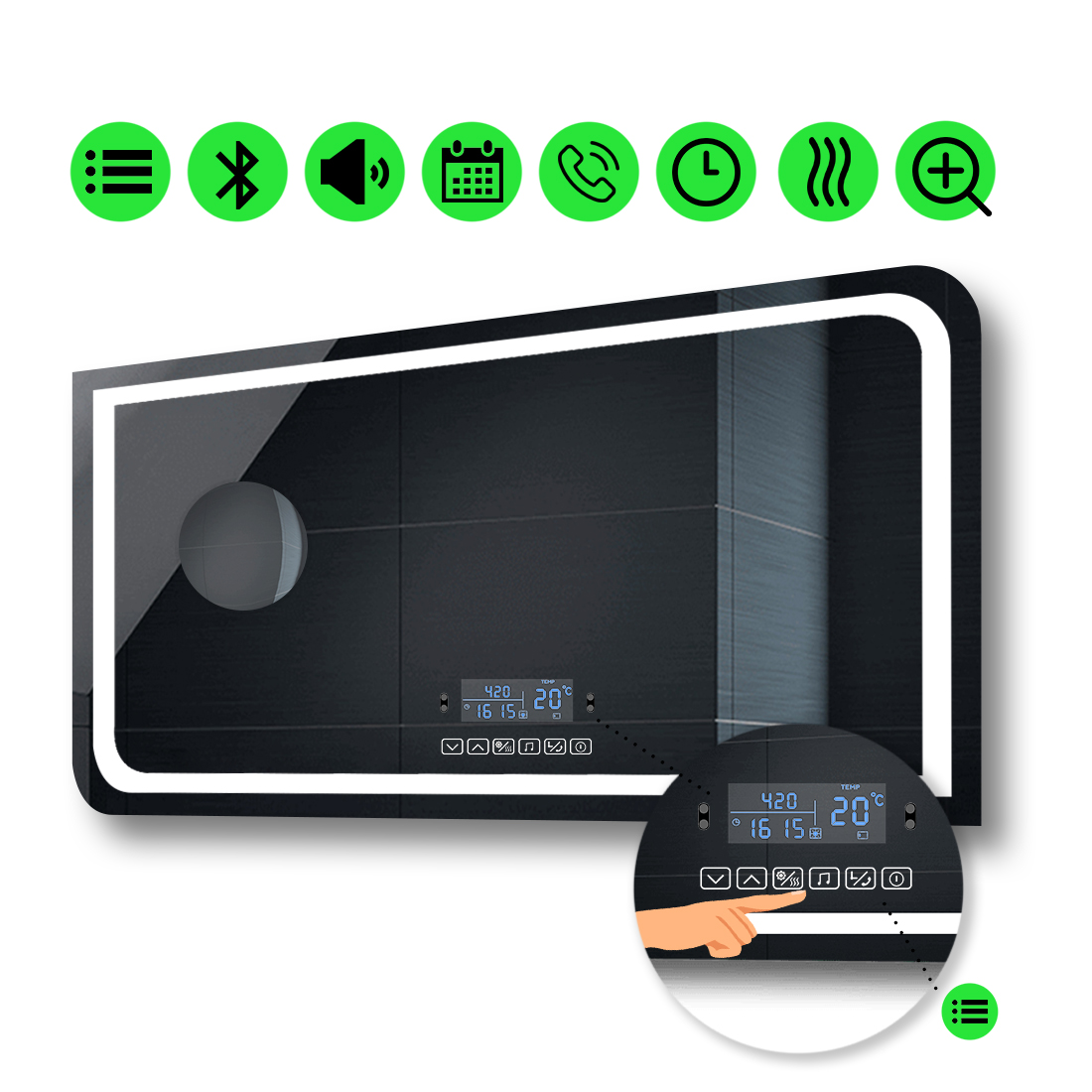 LED-зеркало 120x80см, с Smart-блоком, линзой без подсветки и подогревом, модель Noemi
LED-зеркало 120x80см, с Smart-блоком, линзой без подсветки и подогревом, модель Noemi