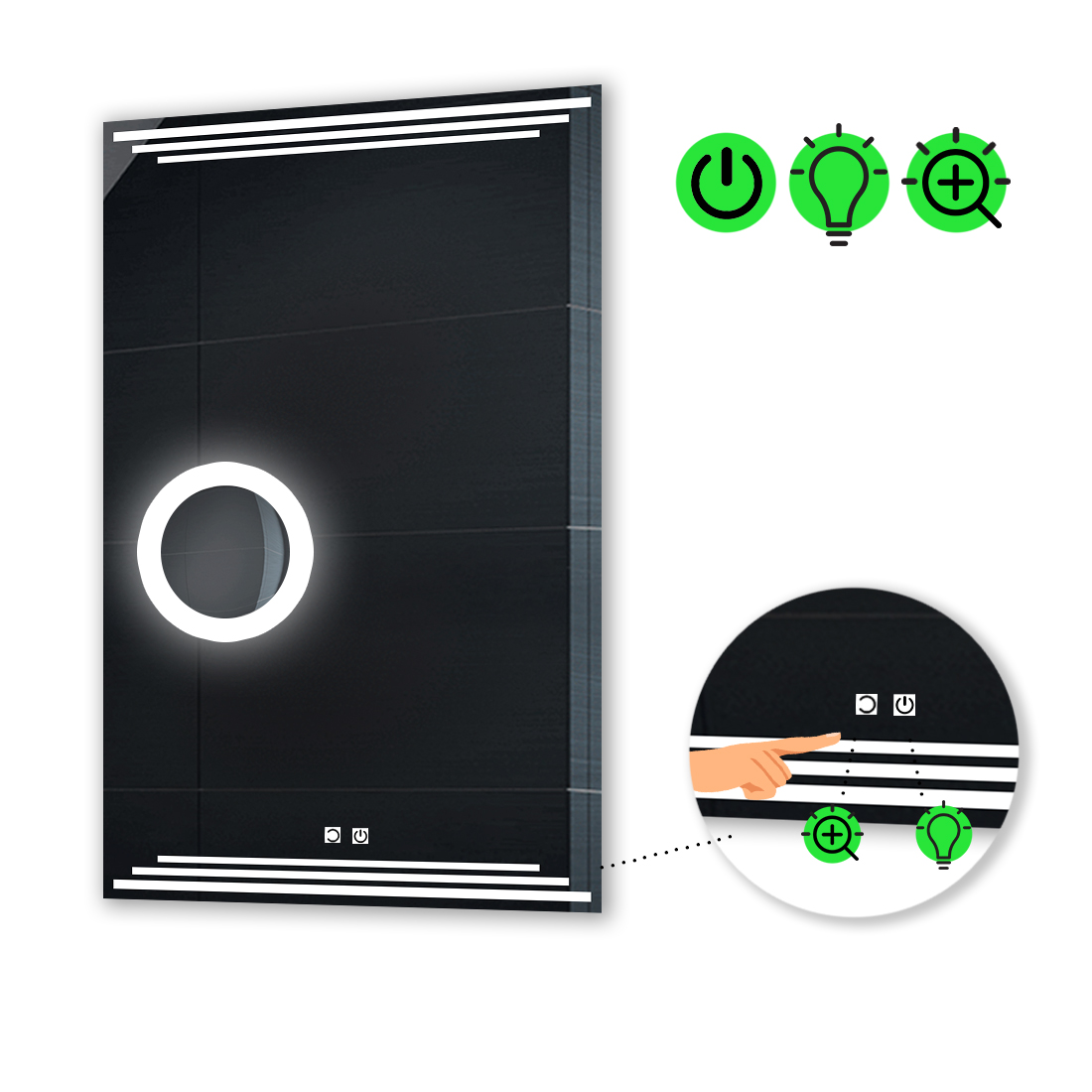 LED-зеркало 90x100см, с двумя сенсорами и линзой с подсветкой, модель Francisca
LED-зеркало 90x100см, с двумя сенсорами и линзой с подсветкой, модель Francisca