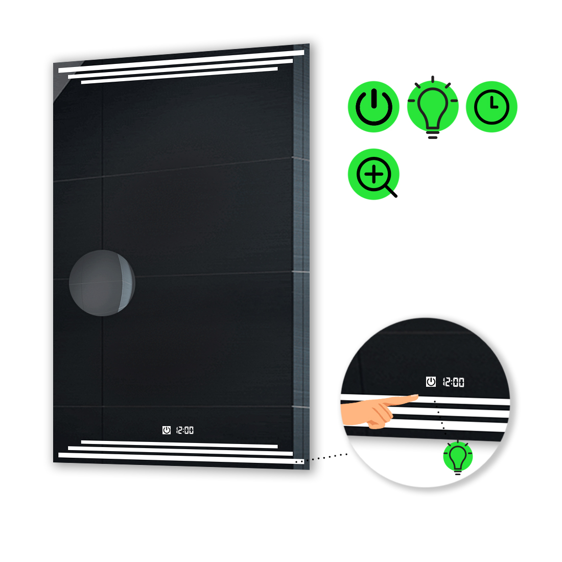 LED-зеркало 100x140см, с сенсором, часами и линзой без подсветки, модель Francisca
LED-зеркало 100x140см, с сенсором, часами и линзой без подсветки, модель Francisca