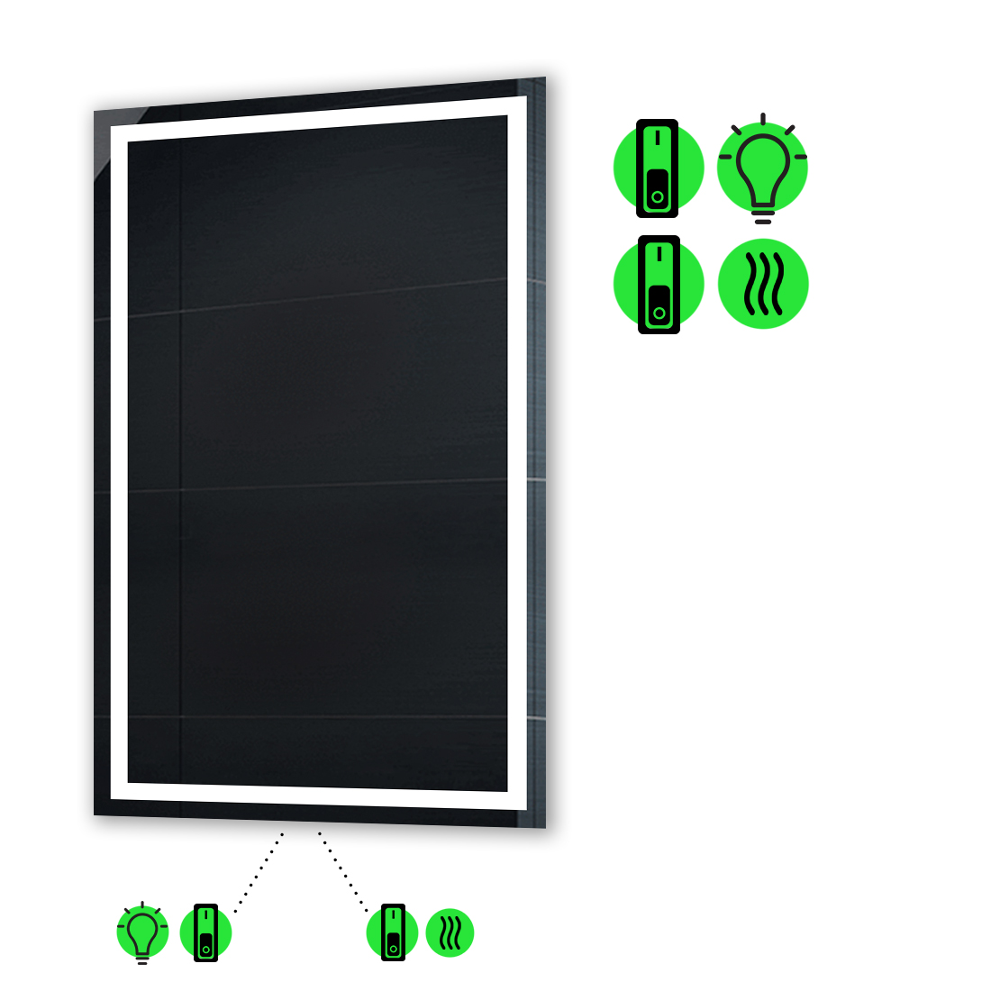 LED-зеркало 60x100см, с подогревом и двумя механическими включателями, модель Karnet
LED-зеркало 60x100см, с подогревом и двумя механическими включателями, модель Karnet