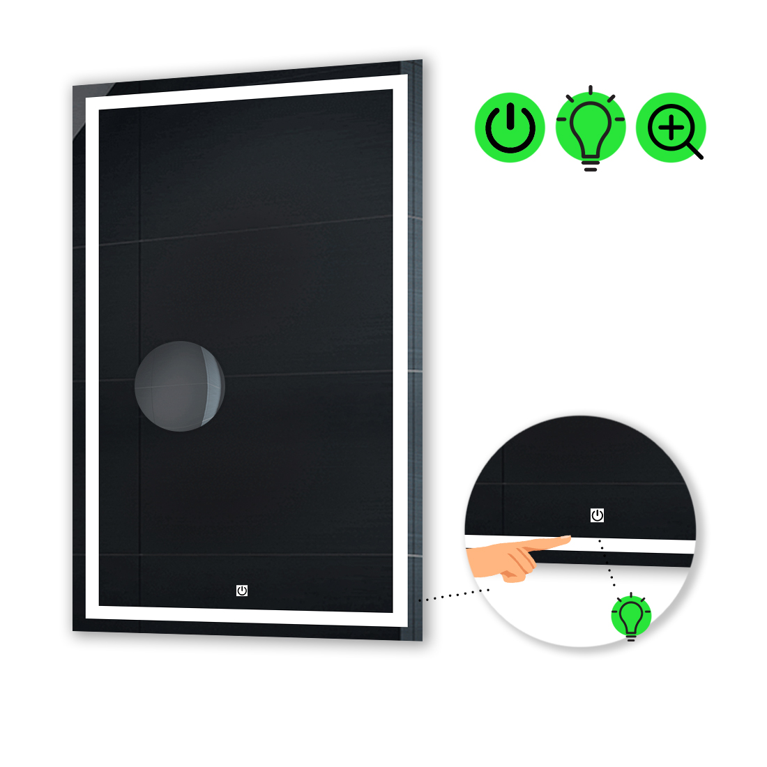 LED-зеркало 80x90см, с сенсором и увеличительной линзой без подсветки, модель Karnet.
LED-зеркало 80x90см, с сенсором и увеличительной линзой без подсветки, модель Karnet.