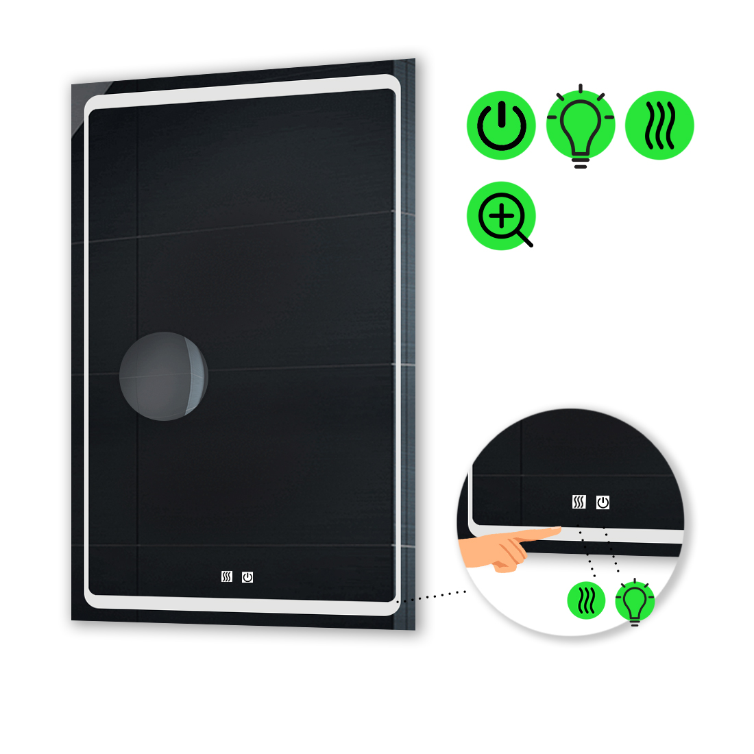 LED-зеркало 90x100см, с двумя сенсорами, подогревом и линзой без подсветки, модель Emma
LED-зеркало 90x100см, с двумя сенсорами, подогревом и линзой без подсветки, модель Emma