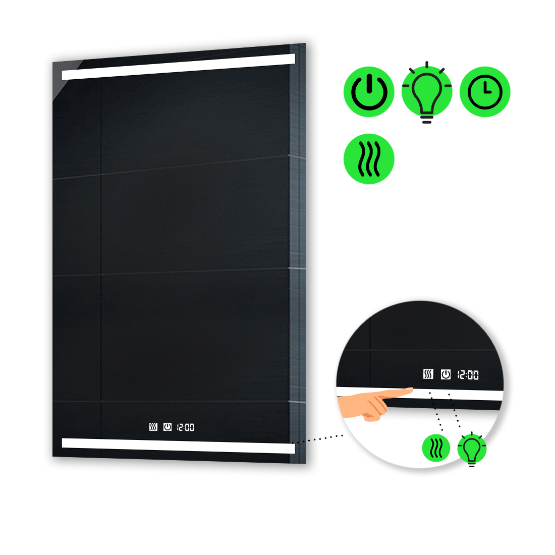 LED-зеркало 100x140см, с двумя сенсорами, часами и подогревом, модель Adelita
LED-зеркало 100x140см, с двумя сенсорами, часами и подогревом, модель Adelita
