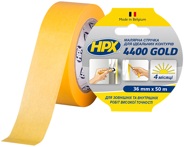 Малярная лента HPX 4400 GOLD для идеальных контуров 36 мм х 50 м Оранжевая (FP3850)
Малярная лента HPX 4400 GOLD для идеальных контуров 36 мм х 50 м Оранжевая (FP3850)