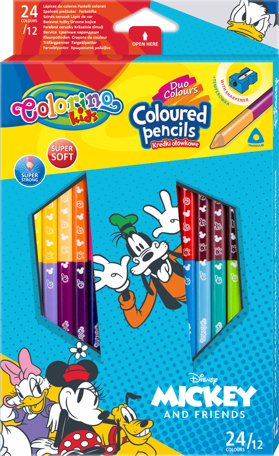 Карандаши цветные Colorino Mickey Duo Colors двухсторонние + точилка 24 цвета 12 шт (89854PTR) (5907620189854)
Карандаши цветные Colorino Mickey Duo Colors двухсторонние + точилка 24 цвета 12 шт (89854PTR) (5907620189854)