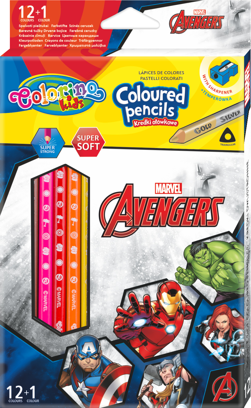 Карандаши цветные Colorino Avengers + точилка 13 цветов 12 шт (91390PTR) (5907620191390)
Карандаши цветные Colorino Avengers + точилка 13 цветов 12 шт (91390PTR) (5907620191390)
