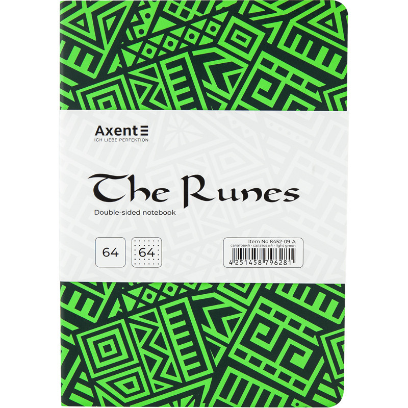 Блокнот двухсторонний The Runes Формат А5 128 листов (64 в точку и 64 без линовки) бумага 80 г/м2 Зеленый Axent
Блокнот двухсторонний The Runes Формат А5 128 листов (64 в точку и 64 без линовки) бумага 80 г/м2 Зеленый Axent