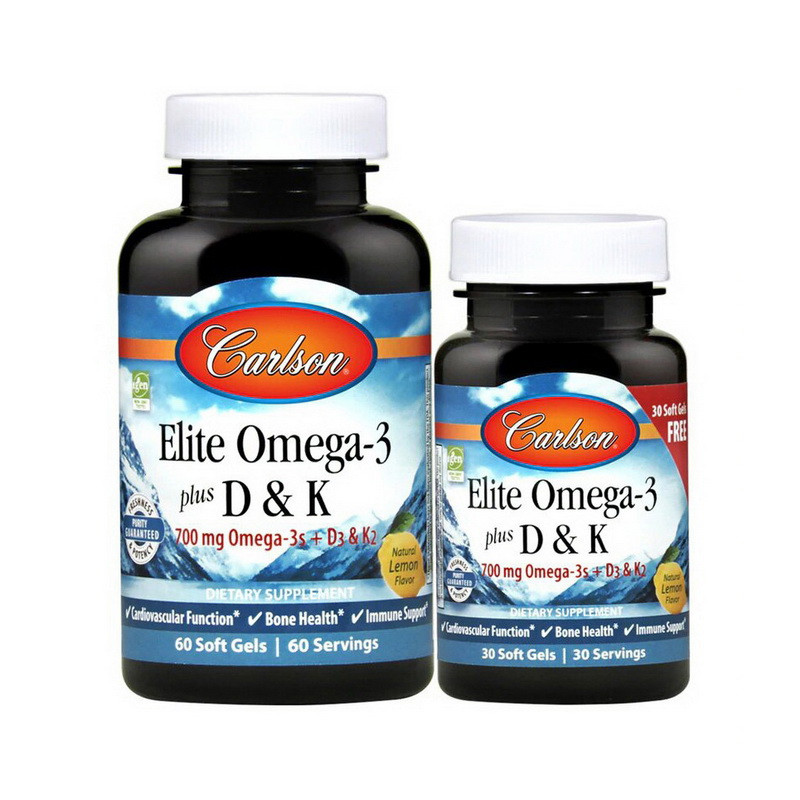 Омега 3 + витамины D3 и K2 Carlson Labs Elite Omega-3 700 mg plus D3 & K2 (60 + 30 soft gels, natural lemon)
Омега 3 + витамины D3 и K2 Carlson Labs Elite Omega-3 700 mg plus D3 & K2 (60 + 30 soft gels, natural lemon)