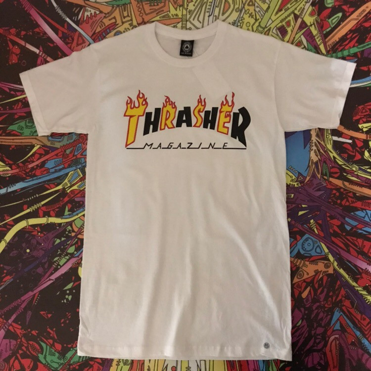 Футболка белая LOYS Thrasher Funny Fire, Футболка белая LOYS Thrasher Funny Fire S