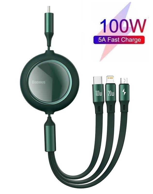 Кабель Baseus 100W Bright Mirror 3в1 Retractable Data Cable Type-C/Micro/Lightning 1.2m green
Кабель Baseus 100W Bright Mirror 3в1 Retractable Data Cable Type-C/Micro/Lightning 1.2m green