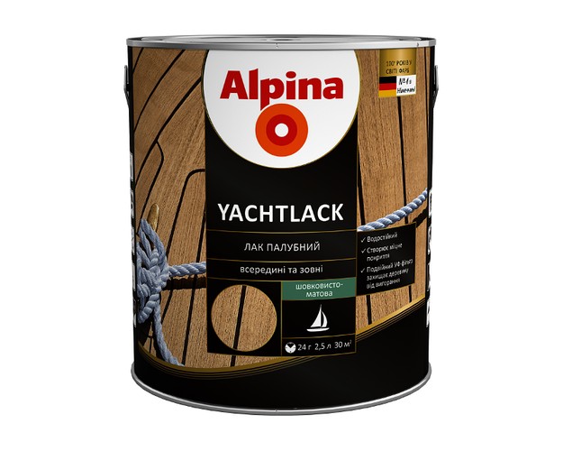 Лак для мебели Alpina Yachtlack шелковисто-матовый 2.5 л прозрачный арт - 948103988
Лак для мебели Alpina Yachtlack шелковисто-матовый 2.5 л прозрачный арт - 948103988