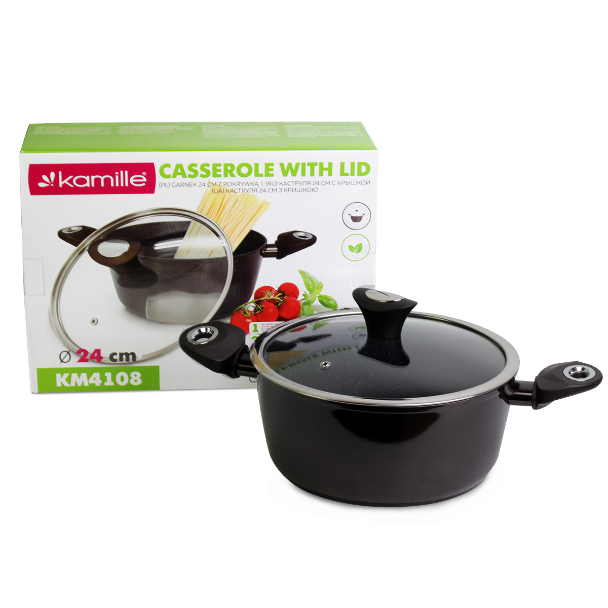 Кастрюля с крышкой Kamille 4.0л из алюминия с антипригарным покрытием Black marble и KM-4108
Кастрюля с крышкой Kamille 4.0л из алюминия с антипригарным покрытием Black marble и KM-4108