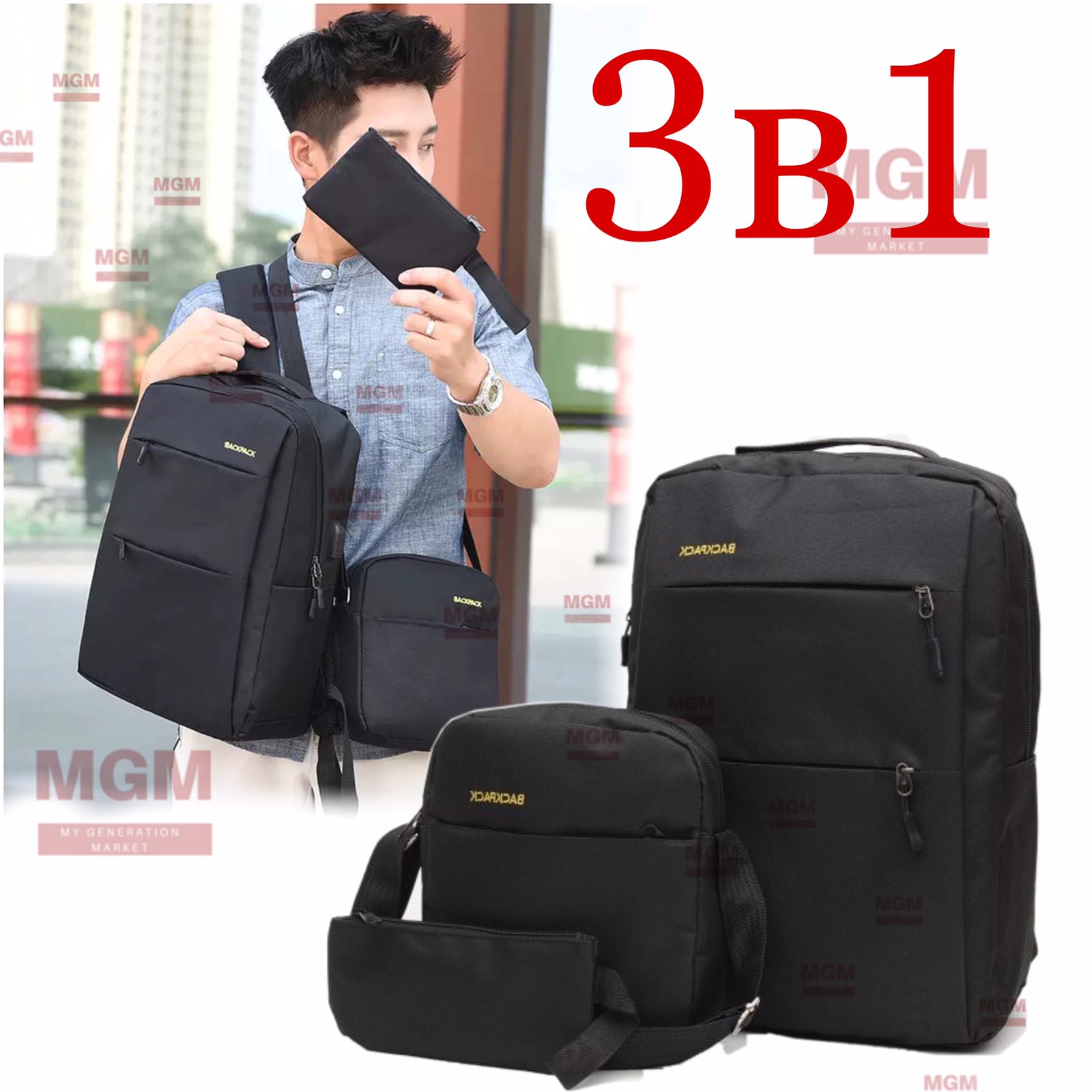 Универсальный набор Рюкзак + Сумка + Кошелек BP_ BACK-PACK 3в1 Ежедневный городской дорожный комплект Чёрный
Универсальный набор Рюкзак + Сумка + Кошелек BP_ BACK-PACK 3в1 Ежедневный городской дорожный комплект Чёрный