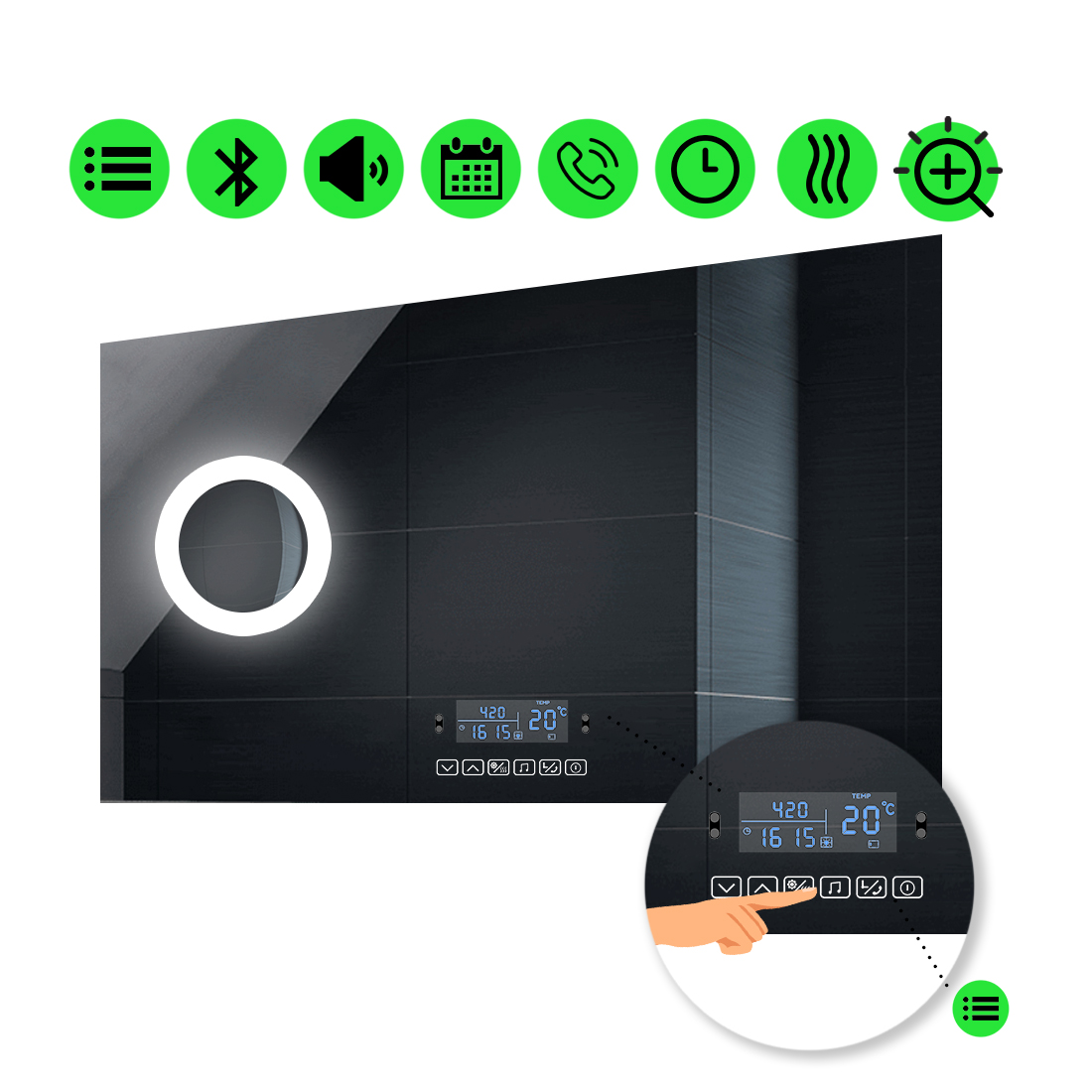 LED-зеркало 70x60см, с Smart-блоком, линзой с подсветкой и подогревом, модель Lucia (luciag19)
LED-зеркало 70x60см, с Smart-блоком, линзой с подсветкой и подогревом, модель Lucia (luciag19)