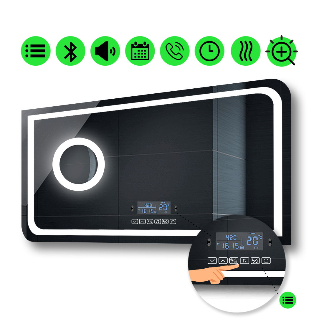 LED-зеркало 100x60см, с Smart-блоком, линзой с подсветкой и подогревом, модель Noemi (Neomig129)
LED-зеркало 100x60см, с Smart-блоком, линзой с подсветкой и подогревом, модель Noemi (Neomig129)