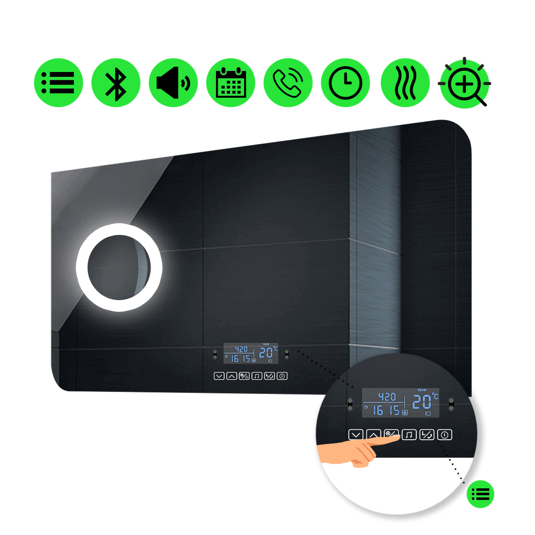 LED-зеркало 90x80см, с Smart-блоком, линзой с подсветкой и подогревом, модель Simona (Simonag107)
LED-зеркало 90x80см, с Smart-блоком, линзой с подсветкой и подогревом, модель Simona (Simonag107)