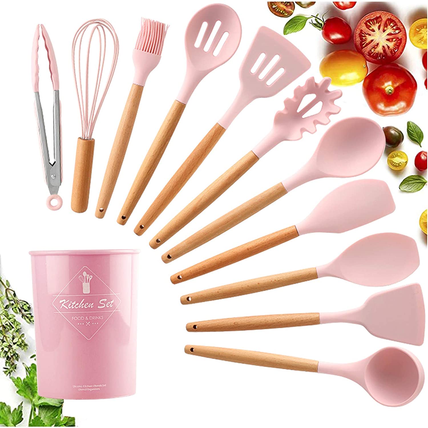 Кухонный набор из 12 предметов с деревянной ручкой JZK Kitchen and Dining силиконовые принадлежности для кухни. Розовый
Кухонный набор из 12 предметов с деревянной ручкой JZK Kitchen and Dining силиконовые принадлежности для кухни. Розовый