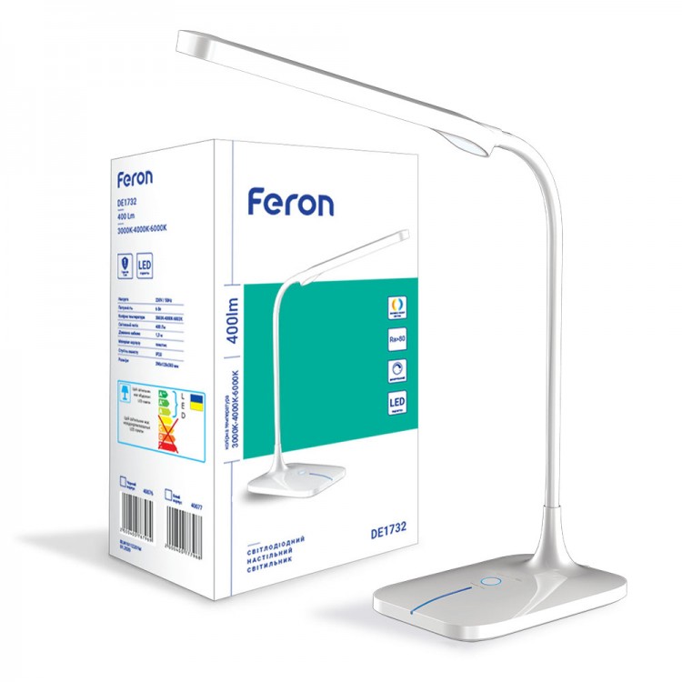Настільний світлодіодний світильник Feron DE1732 6W 3000K-4000K-6000K білий
Настільний світлодіодний світильник Feron DE1732 6W 3000K-4000K-6000K білий