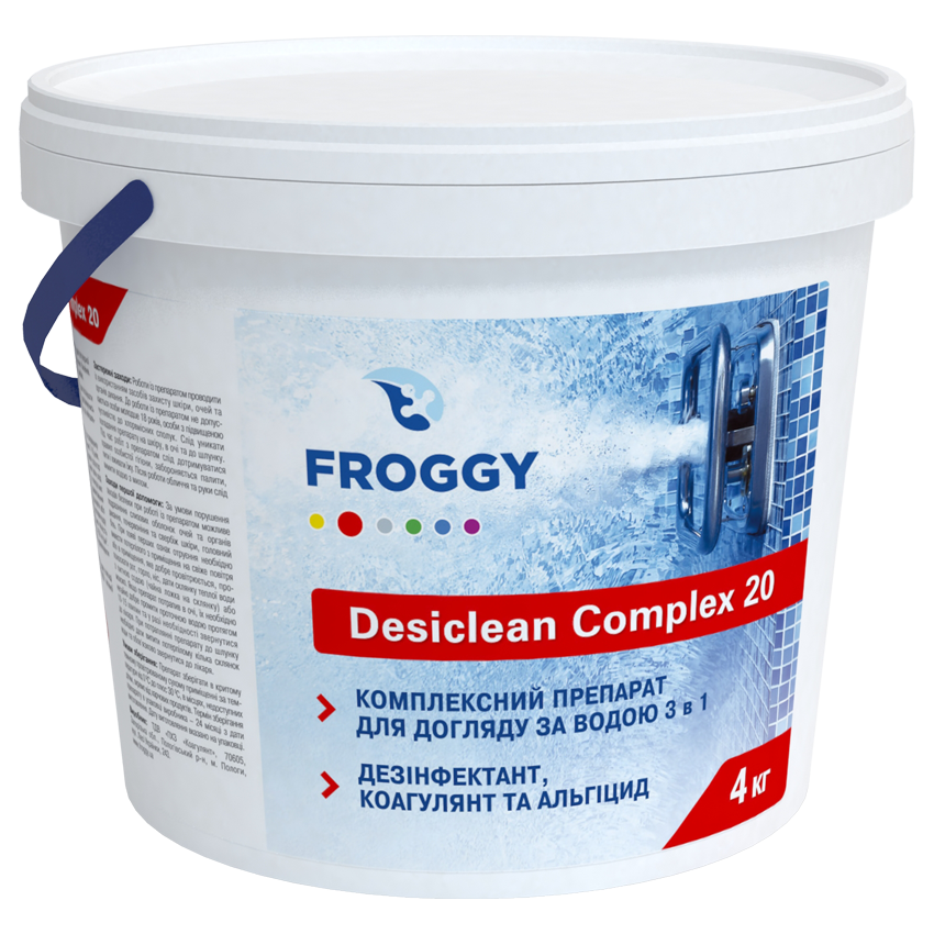 Комплексный препарат для длительной дезинфекции для бассейна Desiclean Complex Froggy, 4 кг (мультитаб 20гр)
Комплексный препарат для длительной дезинфекции для бассейна Desiclean Complex Froggy, 4 кг (мультитаб 20гр)