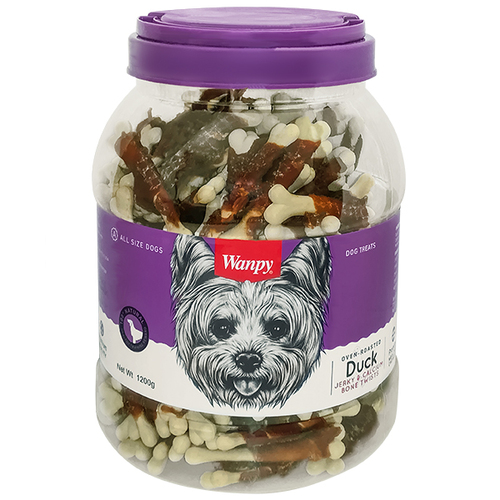 Лакомство для собак косточки с вяленой уткой и кальцием Wanpy Duck Jerky & Calcium Bone Twists 1.2 кг банка Wanpy BGL-WA-21 
Лакомство для собак косточки с вяленой уткой и кальцием Wanpy Duck Jerky & Calcium Bone Twists 1.2 кг банка Wanpy BGL-WA-21