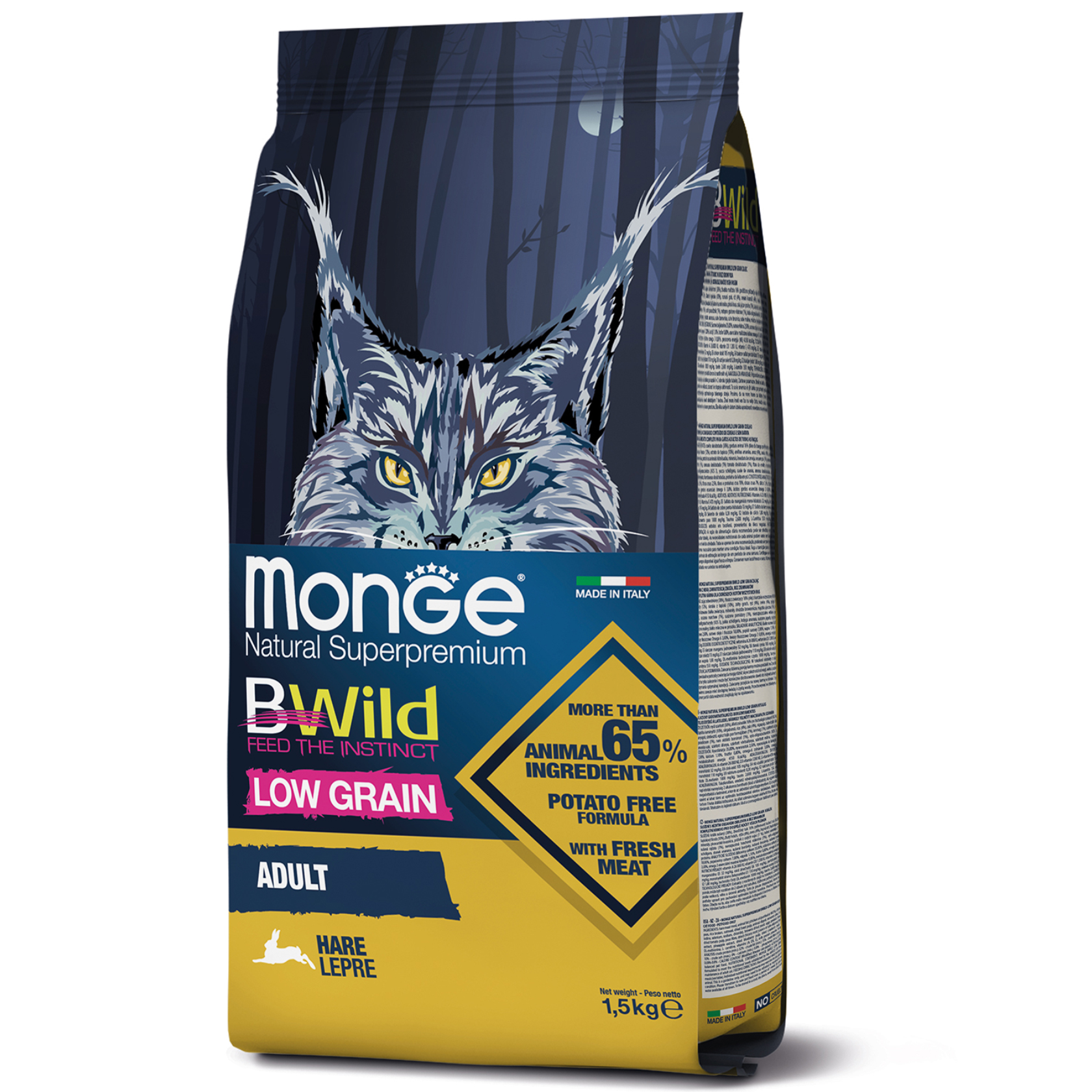 Низкозерновой корм для кошек MONGE BWILD LOW GRAIN мясо зайца 1,5кг (70012003)
Низкозерновой корм для кошек MONGE BWILD LOW GRAIN мясо зайца 1,5кг (70012003)