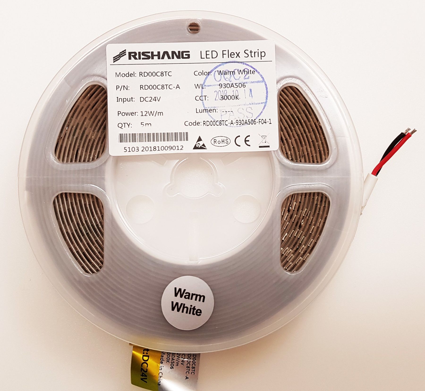 Светодиодная лента RISHANG SMD 2835 128 LEDs/M 12W 5м 24V IP20 3000K (RD00C8TC-A-WW)
Светодиодная лента RISHANG SMD 2835 128 LEDs/M 12W 5м 24V IP20 3000K (RD00C8TC-A-WW)