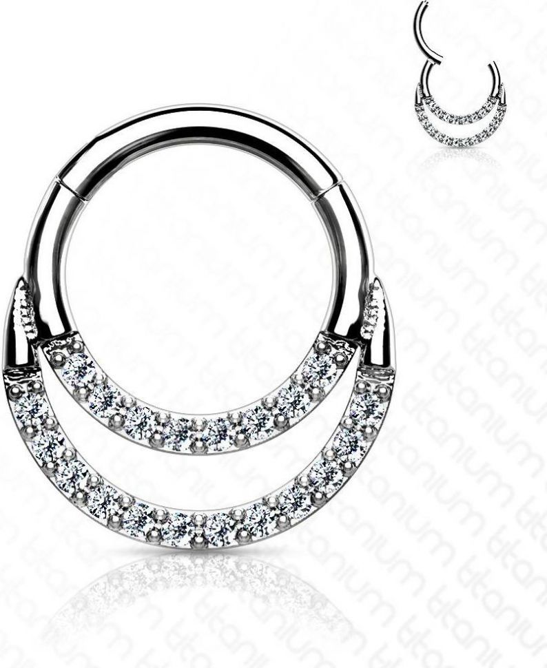Двойное кольцо кликер из титана с фианитами PiercedFish RHT67 серьга для пирсинга септума носа, трагуса, хеликса уха, брови, сосков (6 мм)
Двойное кольцо кликер из титана с фианитами PiercedFish RHT67 серьга для пирсинга септума носа, трагуса, хеликса уха, брови, сосков (6 мм)