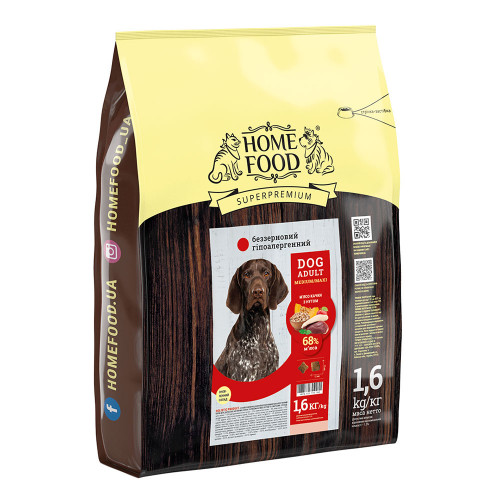 Сухой корм Home Food Холистик для взрослых собак средних и крупных пород, с уткой, беззерновой, 1.6 кг
Сухой корм Home Food Холистик для взрослых собак средних и крупных пород, с уткой, беззерновой, 1.6 кг