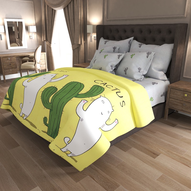 Комплект постельного белья NSHV Евро Бязь Кот и кактус постільна білизна n_7263ev