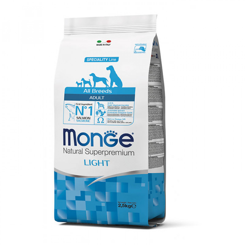 Низкокалорийный корм для собак всех пород Monge DOG All Breeds Adult Light с лососем 2,5 кг(70011228)
Низкокалорийный корм для собак всех пород Monge DOG All Breeds Adult Light с лососем 2,5 кг(70011228)