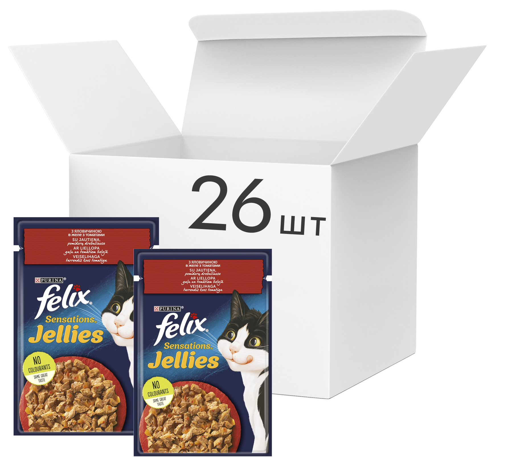 Упаковка влажного корма для котов Purina Felix Sensations с говядиной и томатами в желе 26 шт по 85 г
Упаковка влажного корма для котов Purina Felix Sensations с говядиной и томатами в желе 26 шт по 85 г